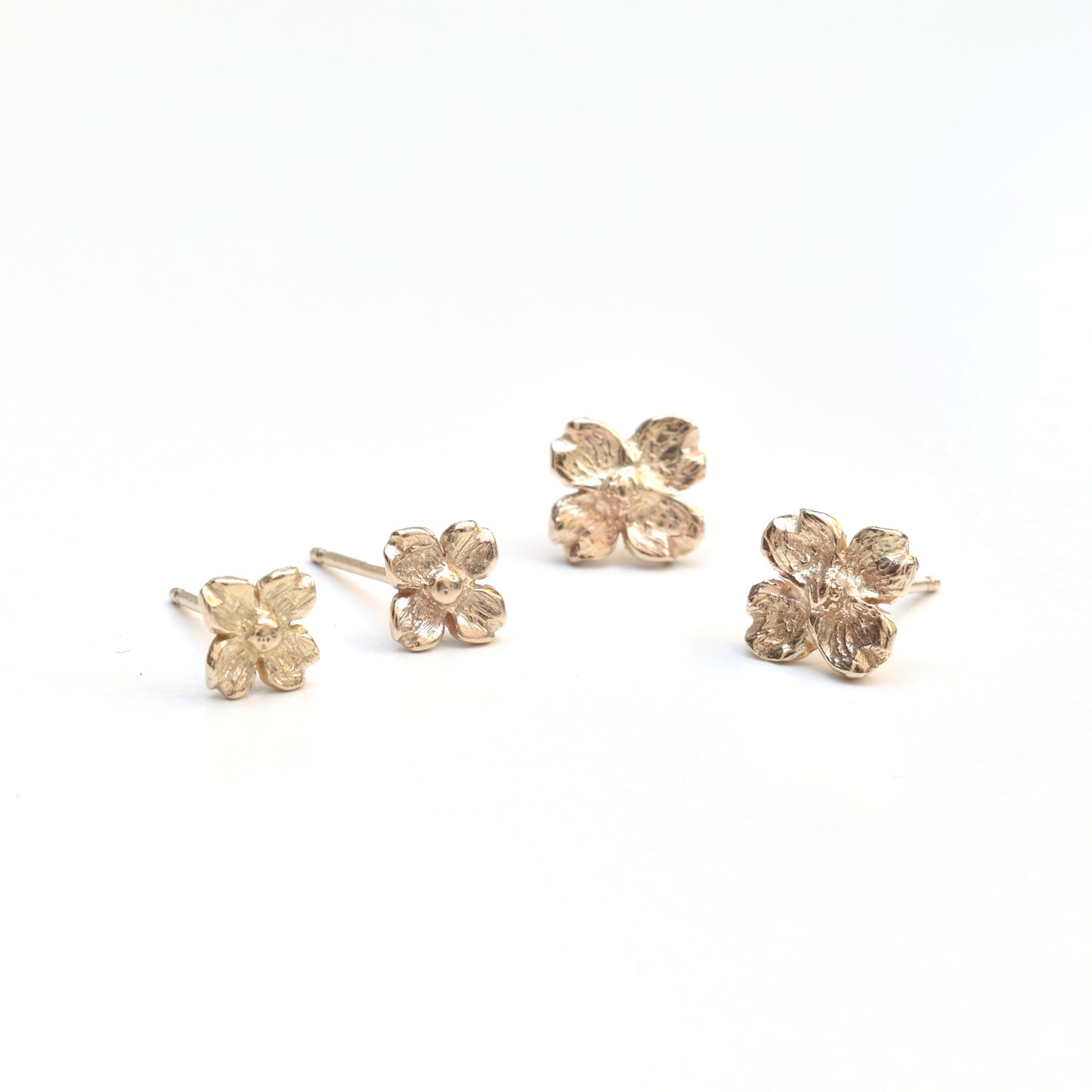 Dogwood Blossom Earrings, Tiny Gold